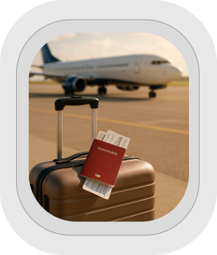 Suitcase with travel documents at airport