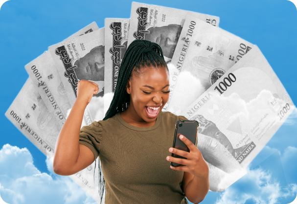 Woman smiling with currency