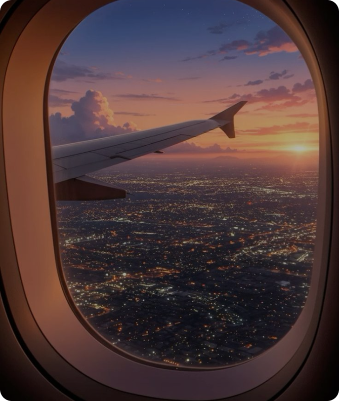 Airplane window view of another plane in the clouds