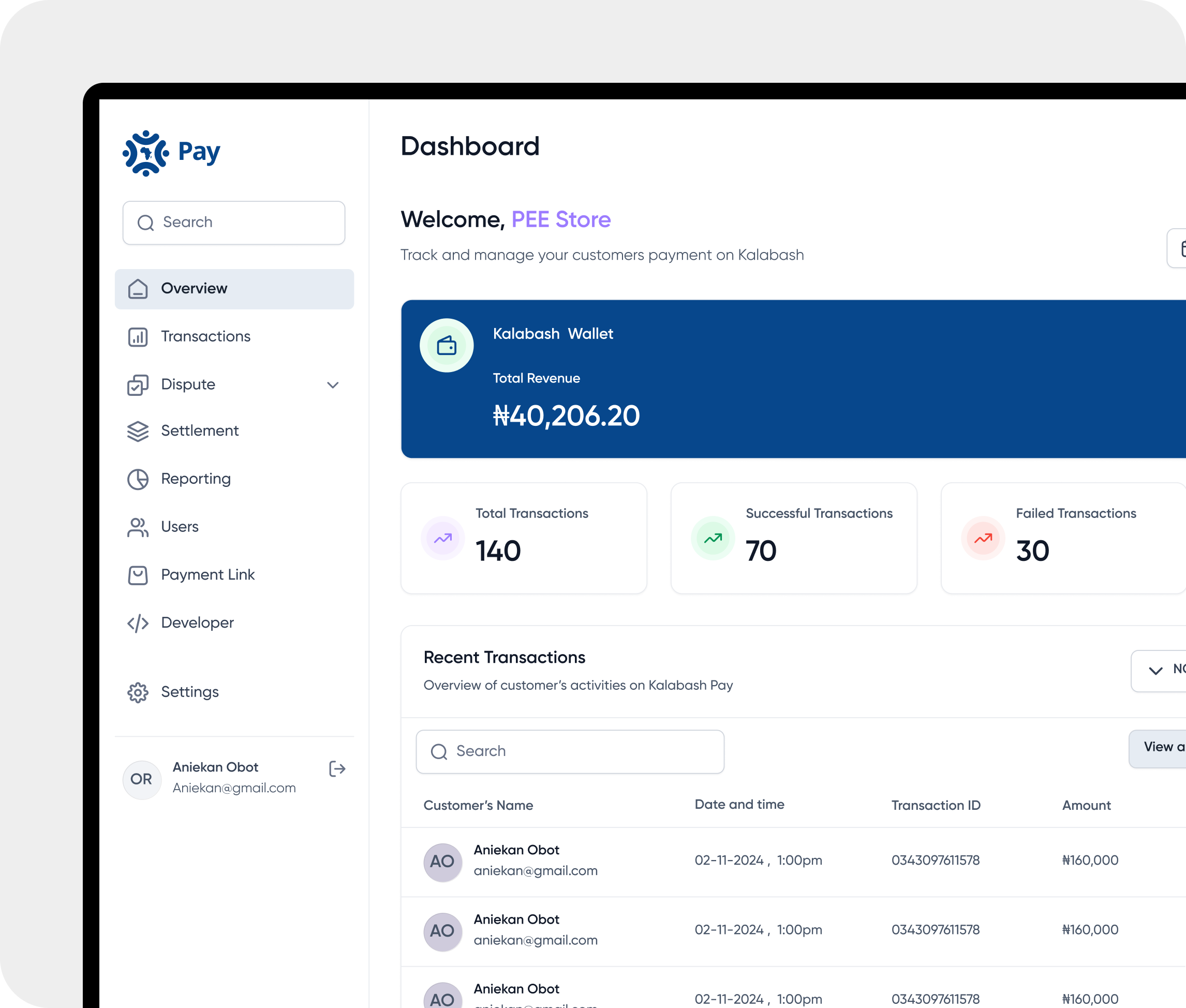 Kalabash Pay dashboard preview